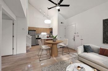 Cozy living area with dining setup